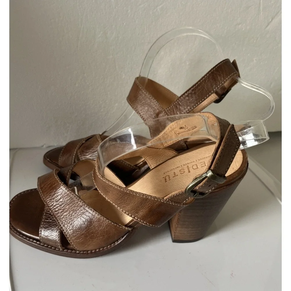 BED STU  Inez Block Heel Strap Leather  Tan  Strap Sandal 9.5 Boho Minimalist - Picture 4 of 13